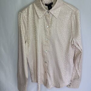 Sincerely Jules Blouse Top Peach‎ Satin Leopard Long Sleeve Size Small